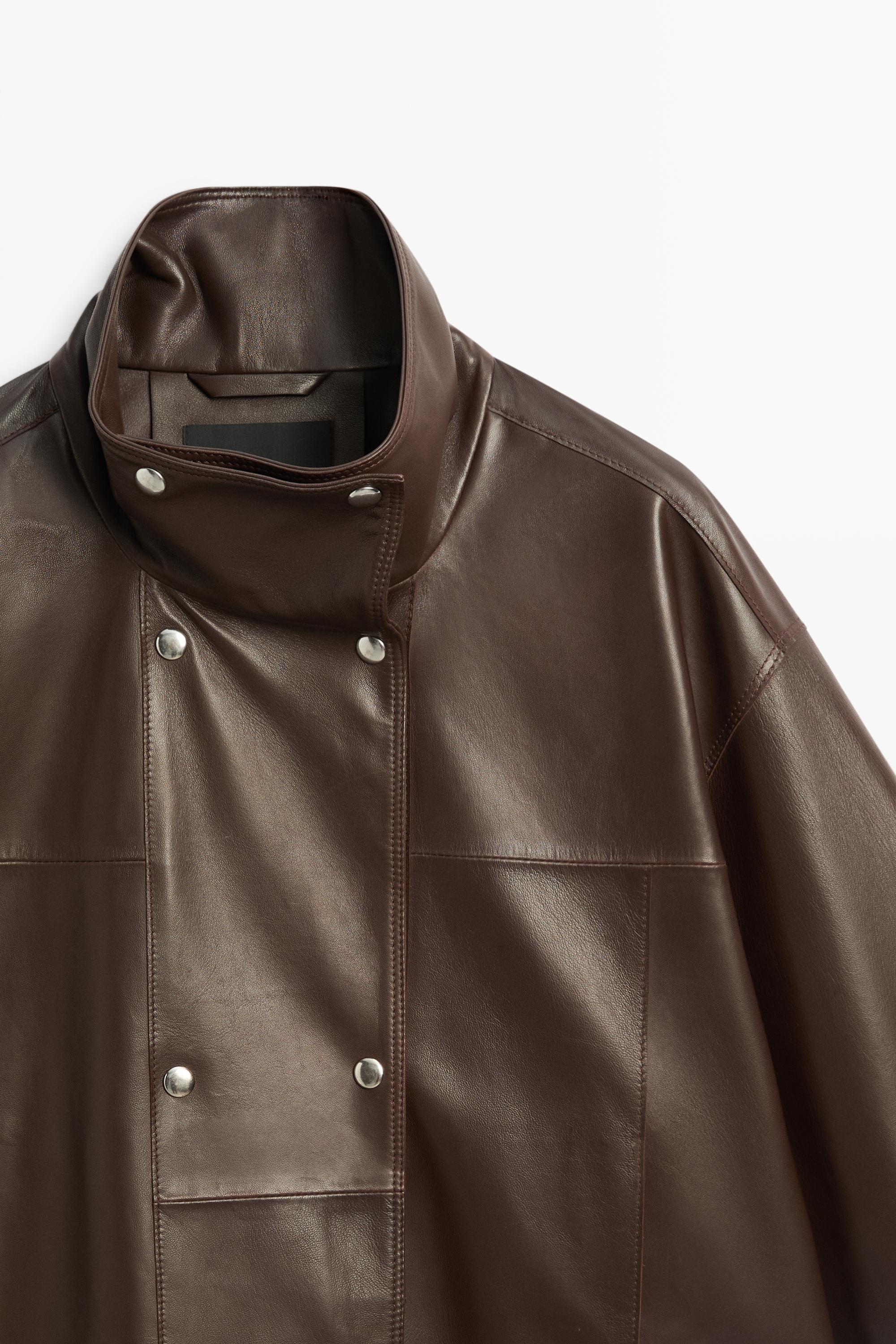 Veste en cuir nappa à fermeture sous patte